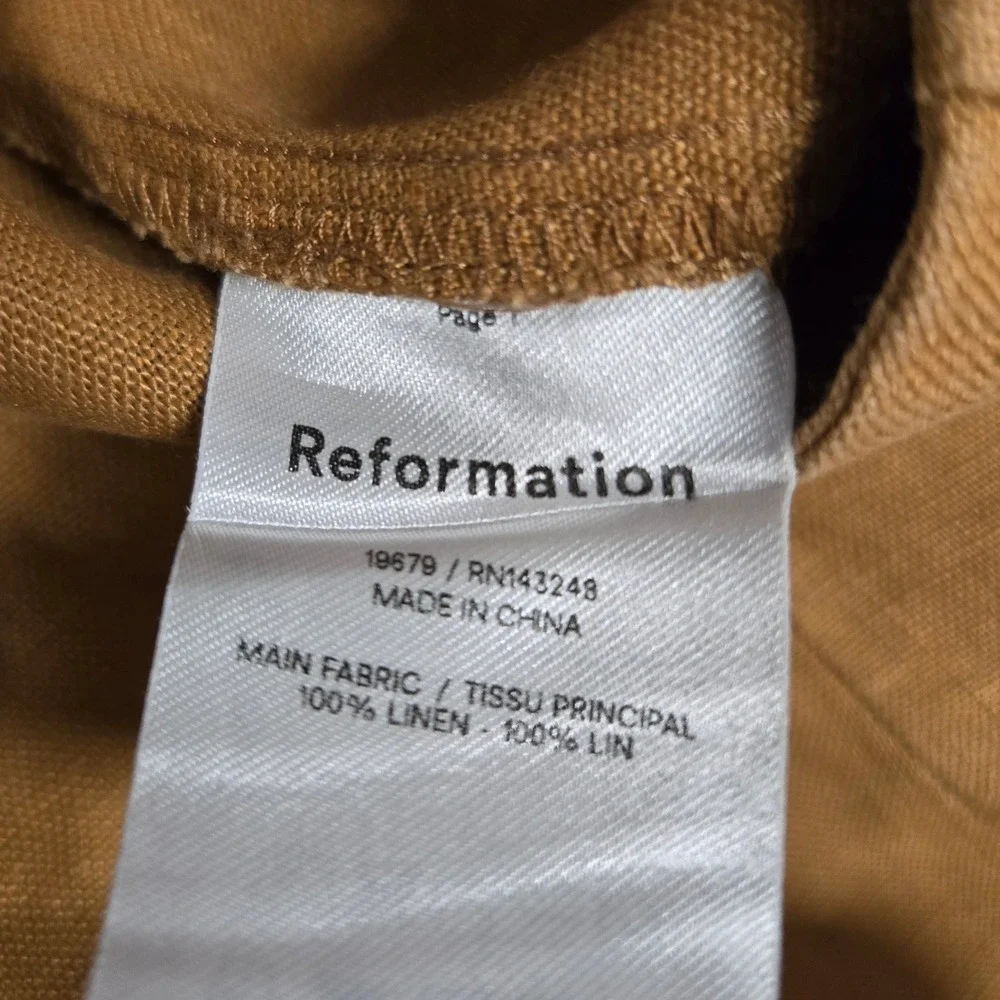 Reformation 100% Linen High Rise Straight Leg Pants Tan‎ Ochre Womens Size 0